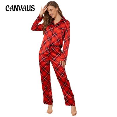 Women's Pajamas Autumn and Winter Christmas Silk Long-sleeved Shirt Trousers Homewear Suit