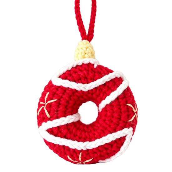 Crochet Donut Bag Accessory Christmas Doughnut Keychain, Handmade Santa Claus/Reindeer/Penguin/Bear/Flower Wreath Pendant for Hand Knitted Keychain