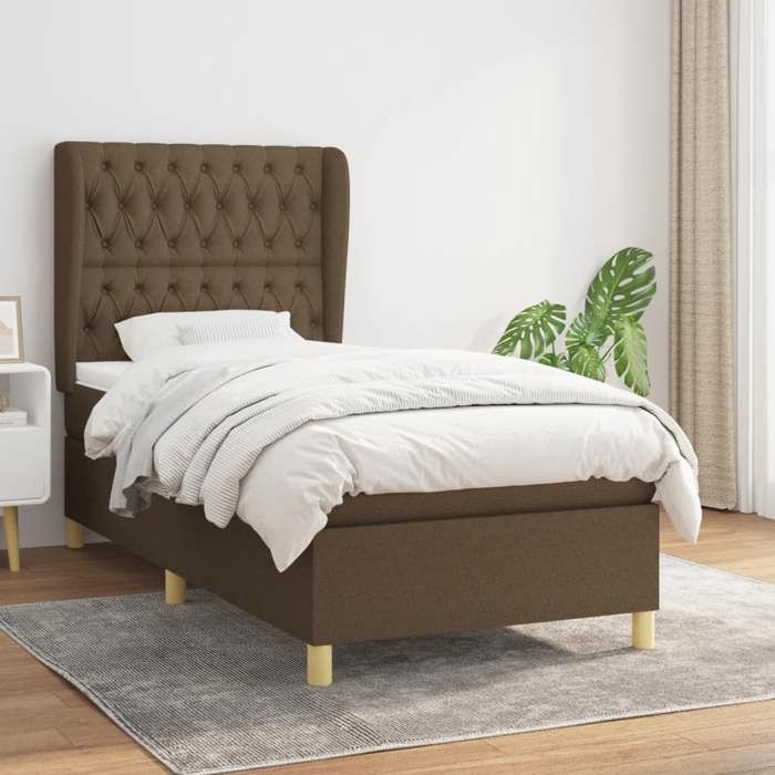 3128744 vidaXL Lit à sommier tapissier avec matelas Marron foncé 100x200 cm
