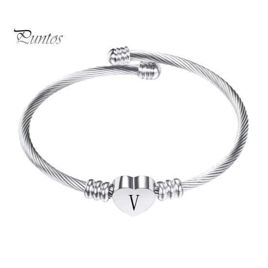 

Срібний браслет з ініціалами серця, гравірований літерою AZ, браслети-манжети з титанової сталі, подарунок на день народження для жінок V