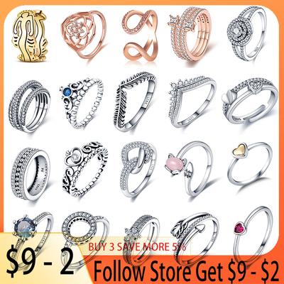 Brandneu 100% Echter 925er Silber Damenring Original Herz Krone Roségold Kristall Verlobungsring Hochzeitstag Schmuck