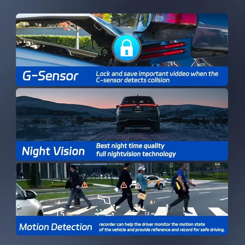 1080P WIFI 3 Channel Dash Cam, 1080P WIFI Dash Cam for Car, G-Sensor, Deg Wide Angle Dashboard with Infrared Night Vision