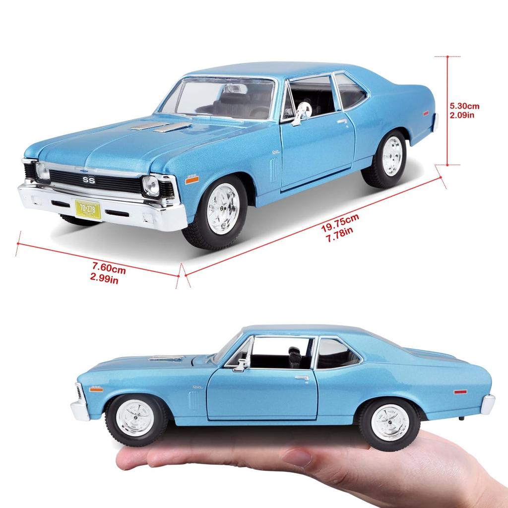 Maisto 1/24 scale diecast model of a 1970 Chevrolet Nova SS Coupe in blue (product number 31262 BU)