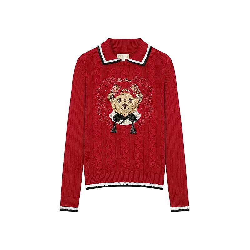 Teenie Weenie x Nanjing Brocade Institute Bear Women's Contrast Collar Knit Sweater