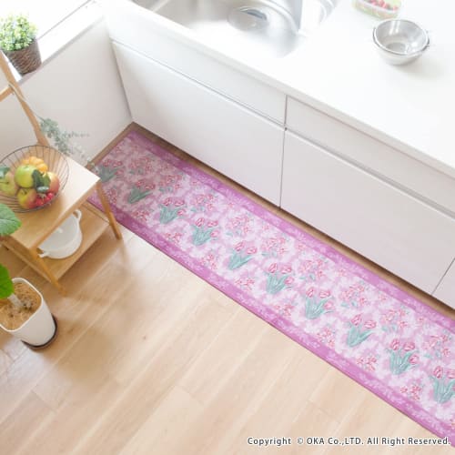 Oka Royal Collection Arts Kitchen Mat, Approx. 45cm X 240cm, Pink (Non-Slip, Washable, Nordic Style)