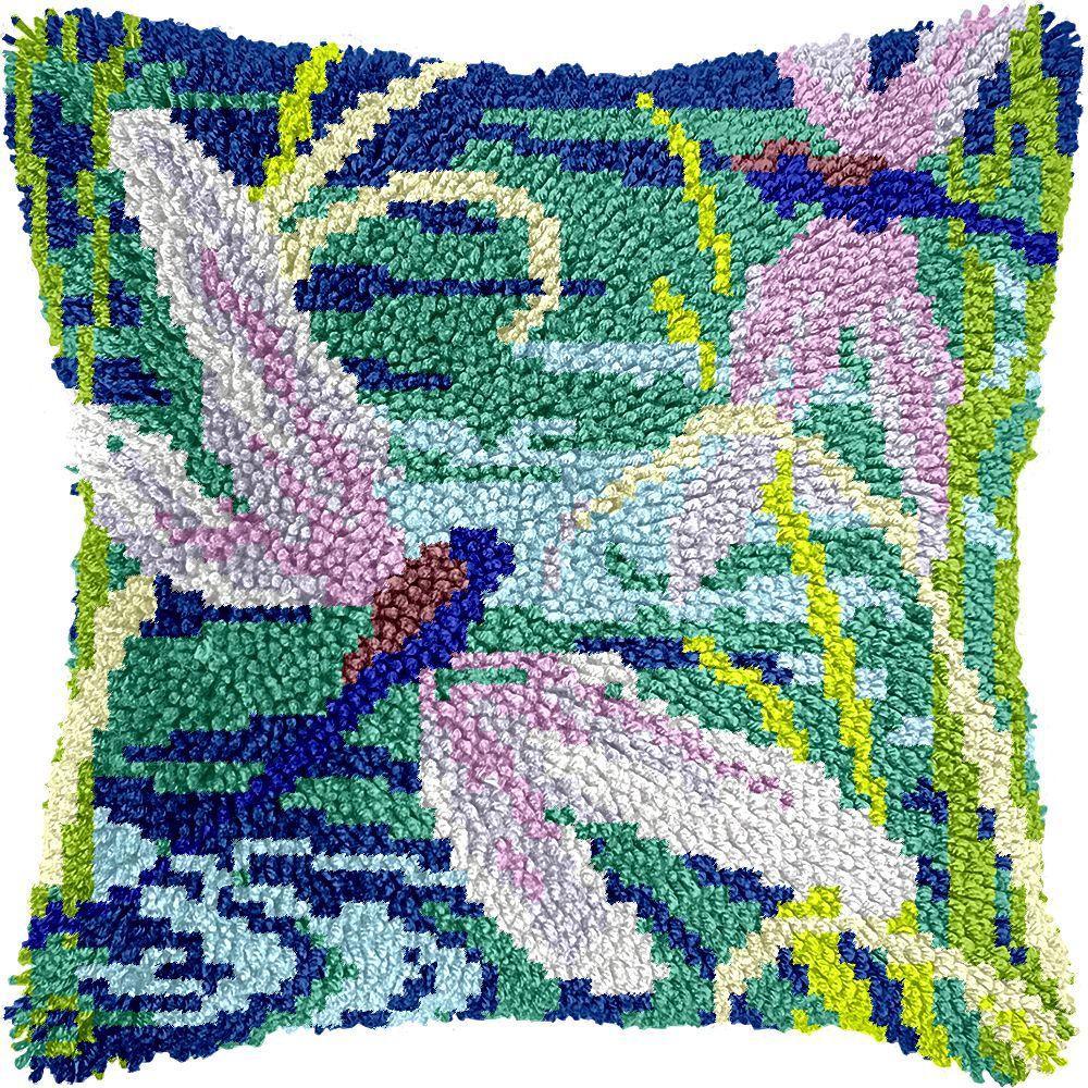 Latch Hook Pillow Case Rug Sewing Set with Pre-Printed Pattern DIY Crochet Yarn Embroidery Needlework Craft Kits Home Decor