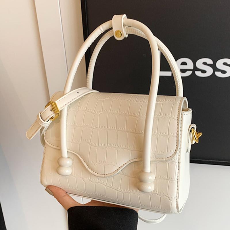 Stone Pattern PU Leather Handbags for Women Monochrome Female Shoulder Bags White Pink High Quality Fashion