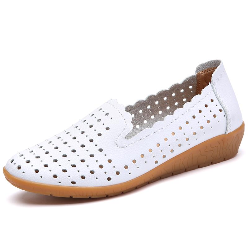 Damen Mokassins Fahrschuhe Lässige Slipper Loafer Damen Minimalistische Ballerinas Weiche Sommer Lochmuster Laufschuhe für Mutter