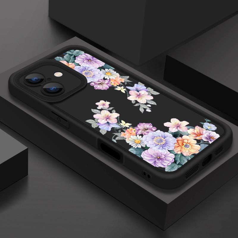For iPhone 16 Pro Max 15 Pro 14 Plus 13 12 11 XS 8 7 Case Colorful Floral Print Lens Protection Shockproof Matte TPU Soft Phone Cover