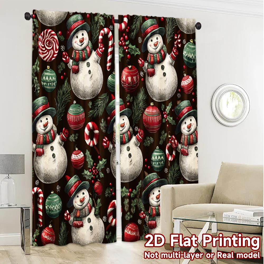 2D Flat Printing  JIT 2pcs   Curtains (Without Rod) Festive Frosty Modern Curtains Roller Blinds Durable Polyester Curtains