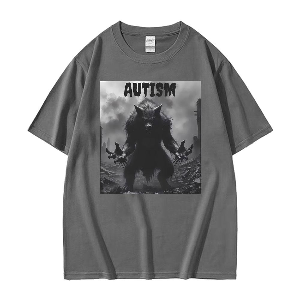 Funny Autism Wolf Meme Retro 90s Tshirt Mens Women Fashion Summer Humor Short Sleeve T Shirt Oversized Casual Cotton T Shirts