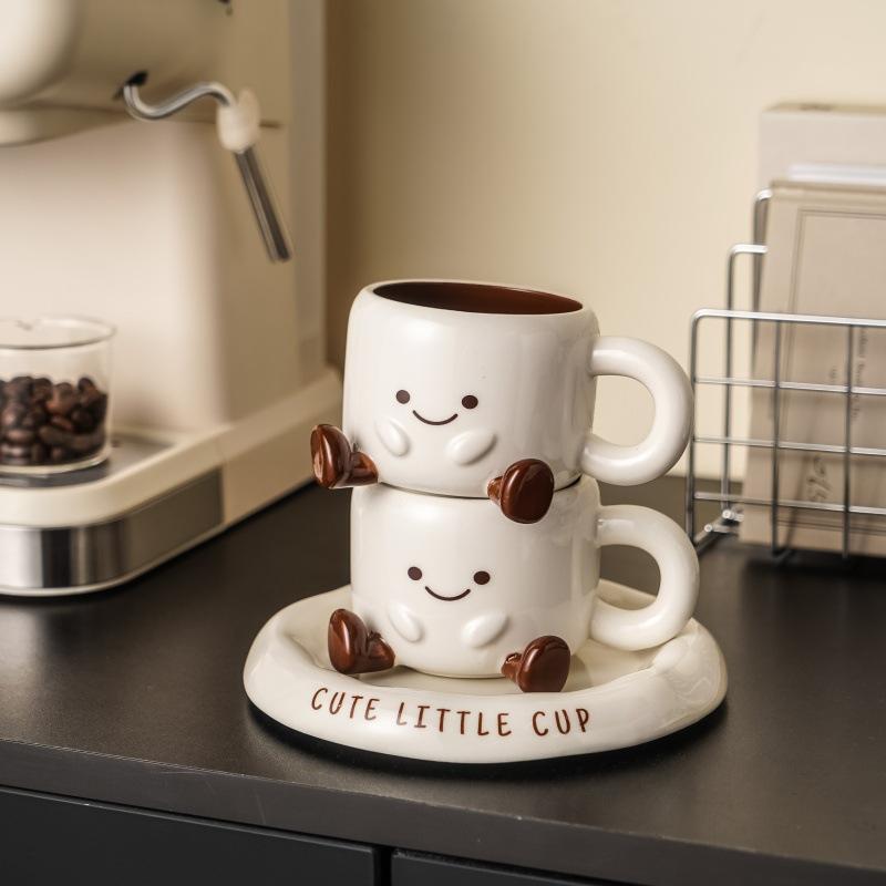 The New Cartoon and Simple Ceramic Coffee Cup and Saucer Set In A Gift Box Is A Perfect Gift for Home Drinking and Milk Cups