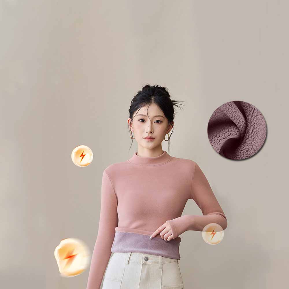 Camel Wool Base Layer Women Autumn Winter Outer Wear Fleece Lined Long Sleeve Top Semi High Neck Knit Sweater Versatile Style