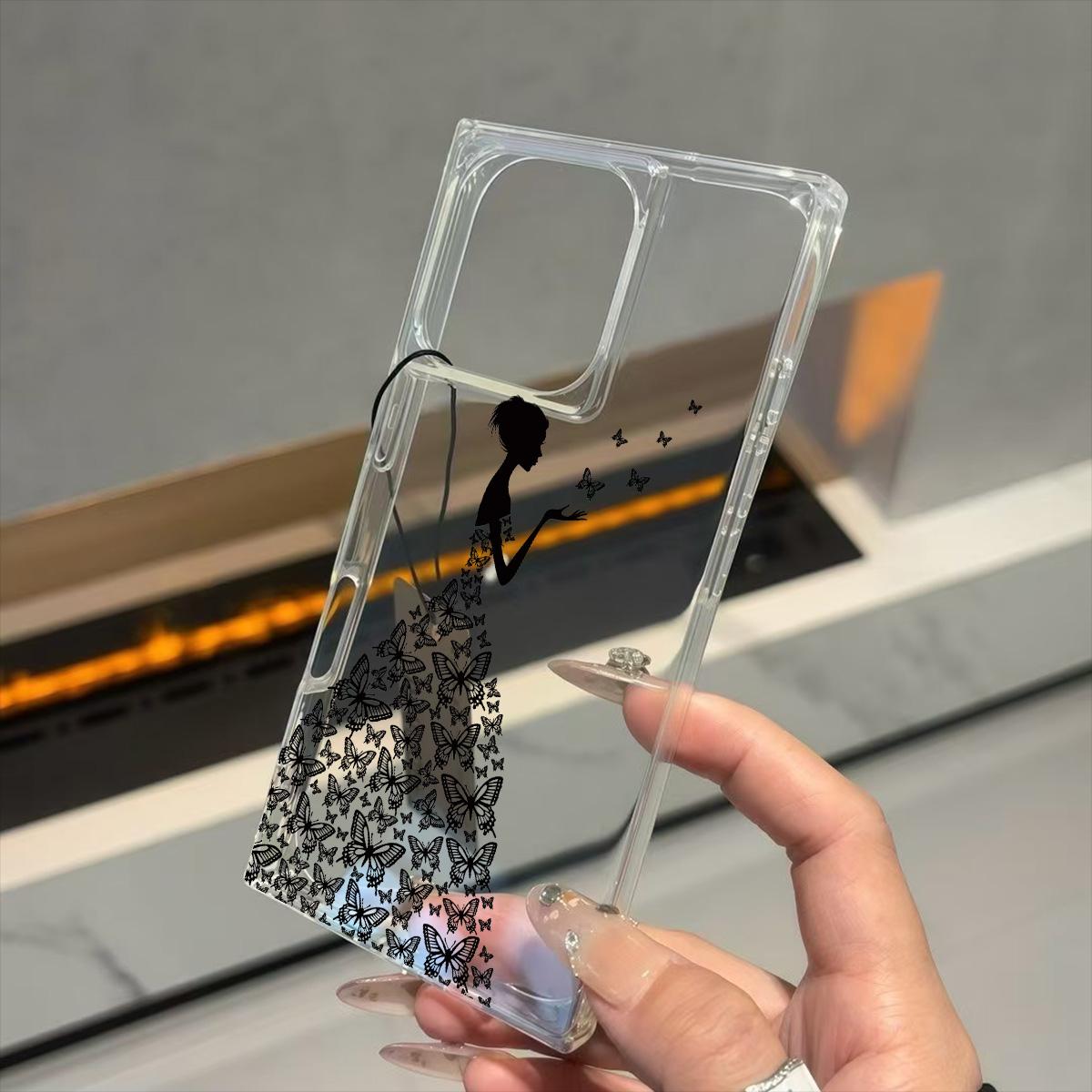 

Clear Square Back Tube Case Protection For iPhone 11 12 13 14 Pro Max 15 Plus 16 ProMax Anti-Oxygen,Butterfly Beauty Pattern Casing iphone 16