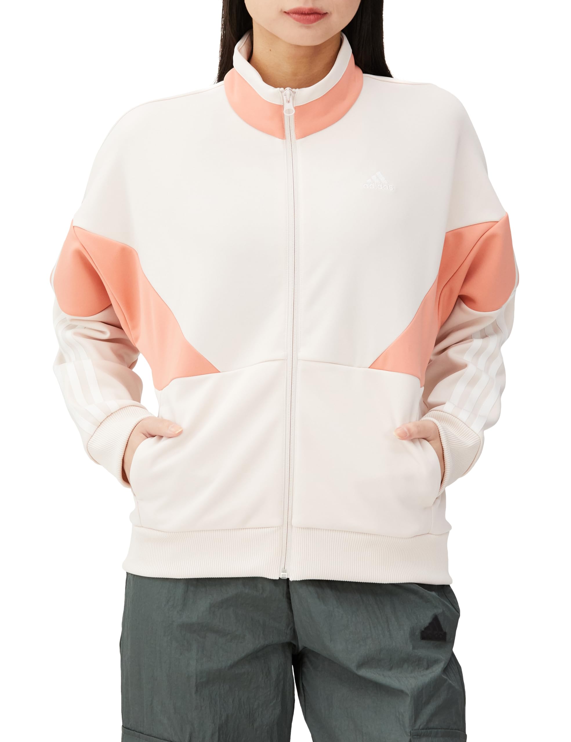 

Adidas JSY10 Colorblock Double Knit Track Seasonal Loose Putty Gray Size Women s Jacket, Sportswear, Fit, Mauve/Wonder (IM8717), J/M