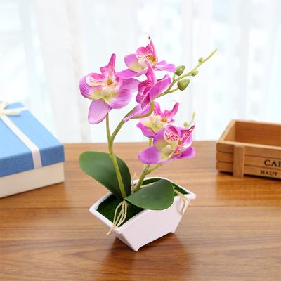Simulate Butterfly Orchid with Flowerpot Potted Artificial Plant Home Garden Office Decoration