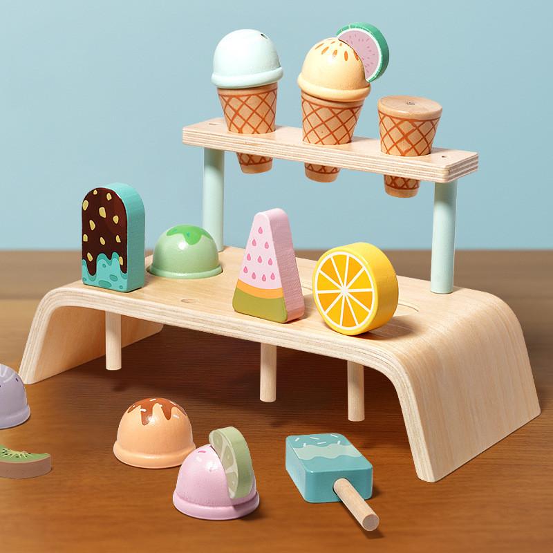 Wooden Simulation Ice Cream Shelf Children Puzzle Interactive Toy For Imaginative Role Play