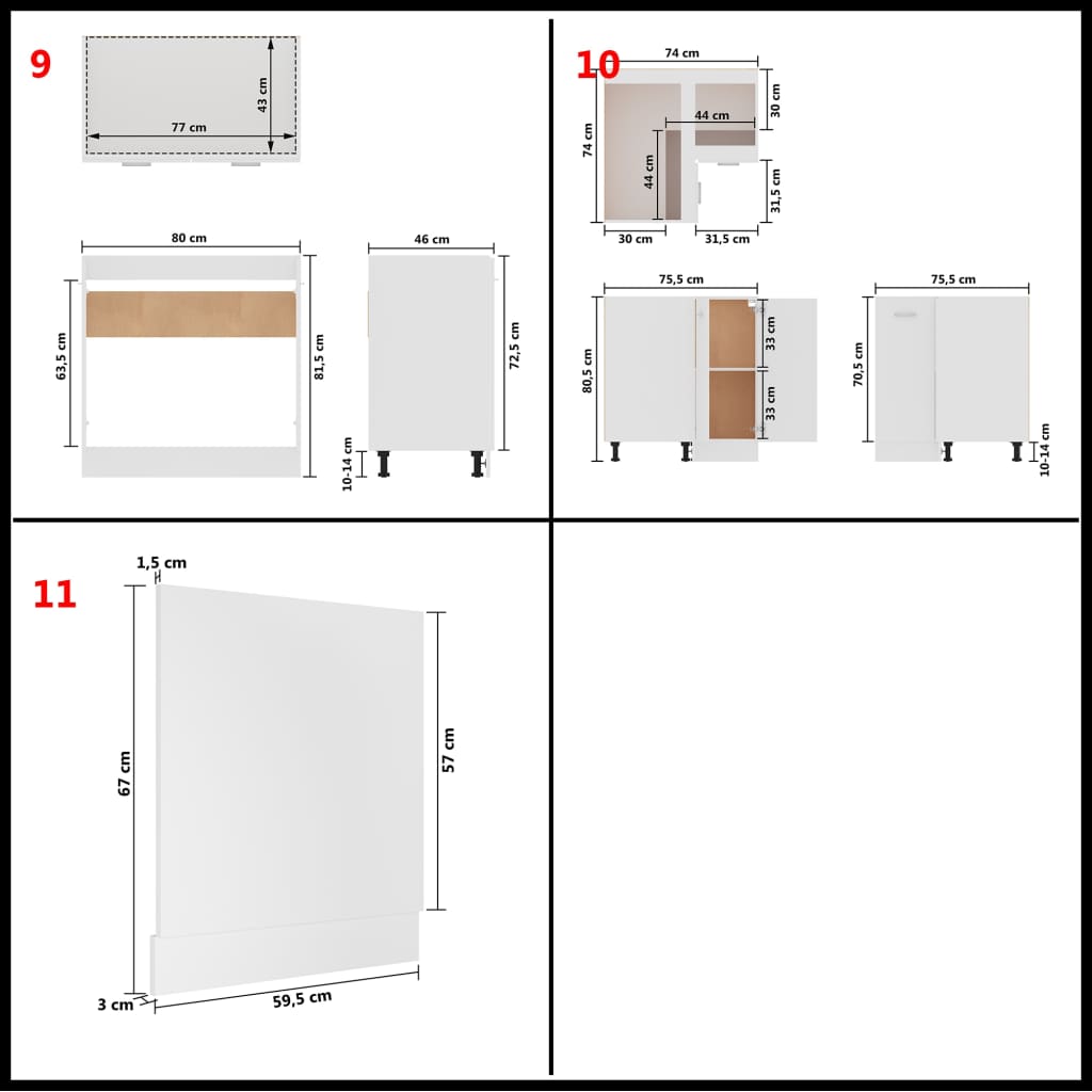 11 Piece Kitchen Set Lyon White Wood Based Material