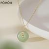 925 Sterling Silver Round Green Stone Pendant Necklace Women Gold Necklace Necklace Fashion Jewelry