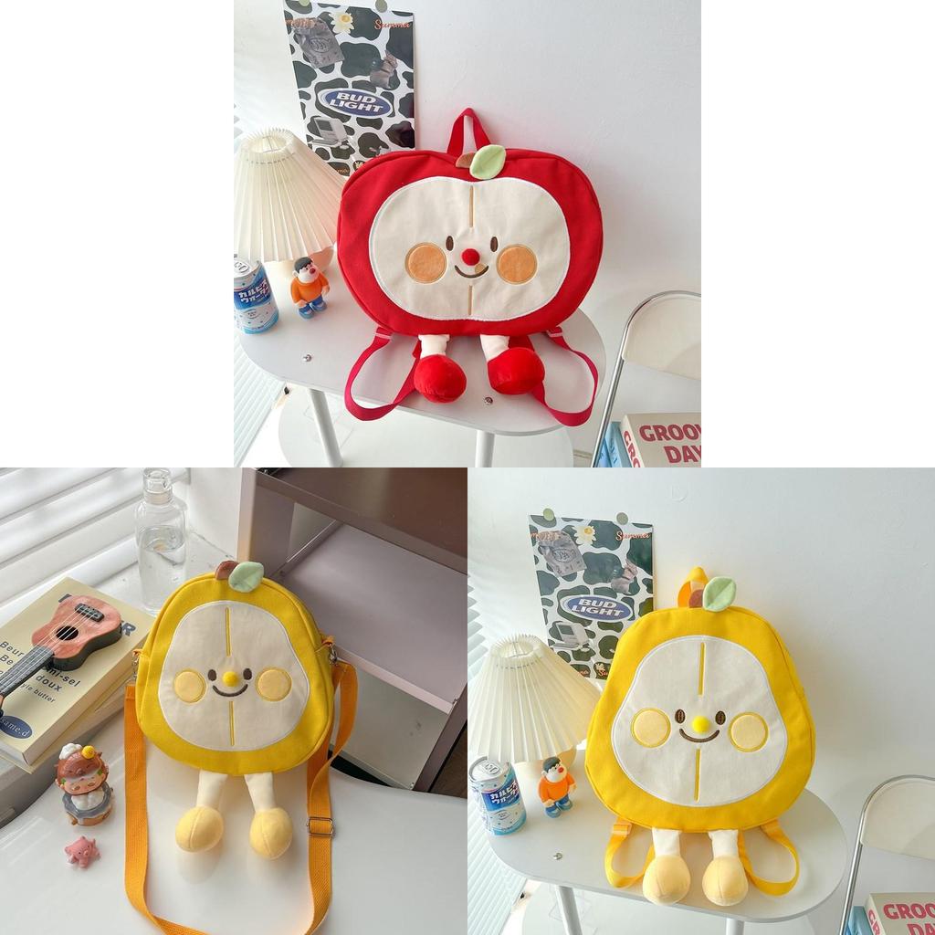 Canvas Cute Fruits Backpack With Zipper Pouch For Daily Use