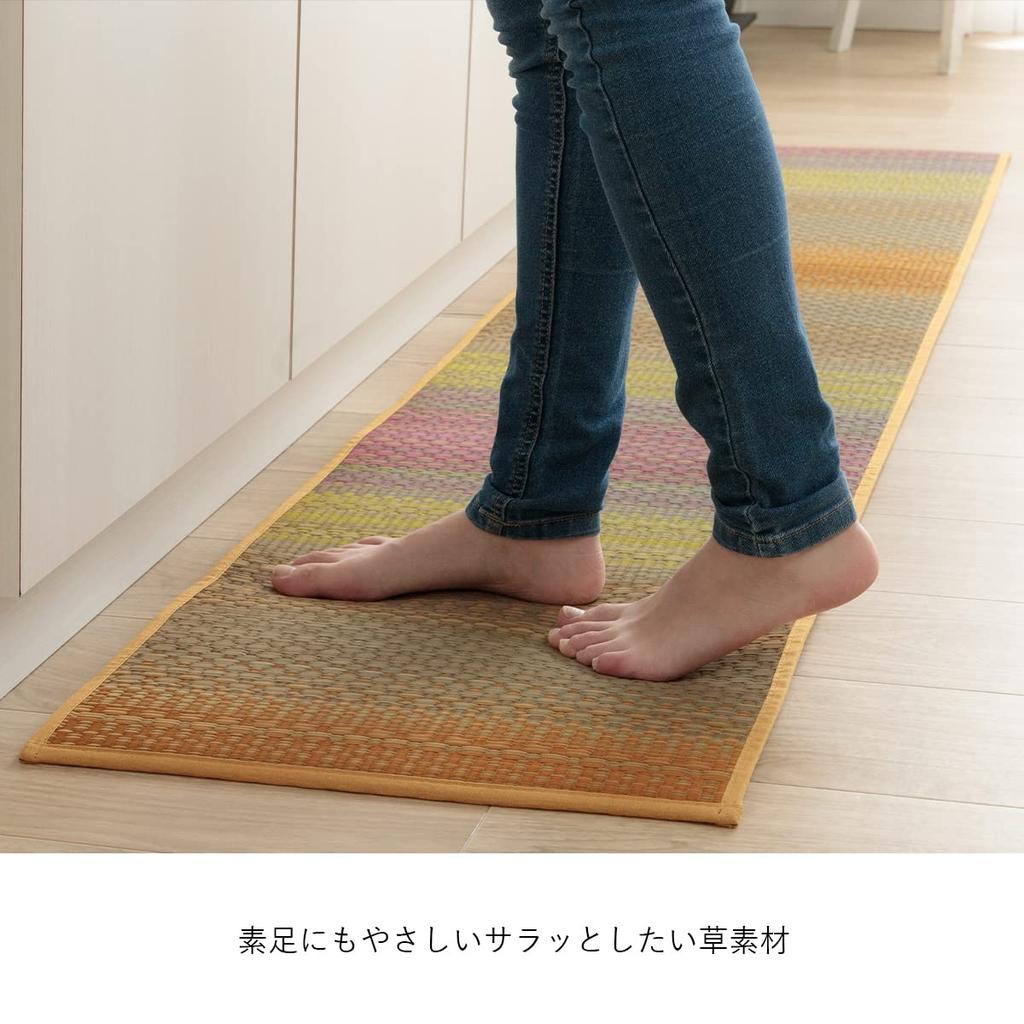 IKEHIKO Igusa Kitchen 43 x Natural Antibacterial and Made in Casual Style Mat, Rectangular, F-Zigue Gray, Approx. 120cm, Gradient, Deodorizing, Japan,