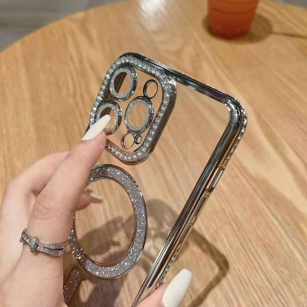 Rhinestone Glitter Magnetic Phone Case for iPhone 17 Pro Max, Apple 16-14 Compatible, Electroplated & Drop-Proof Design