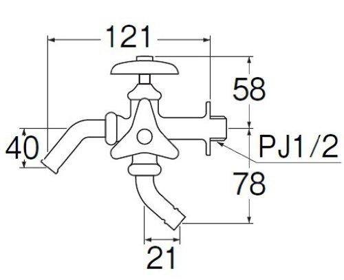 SANEI JF123A-13 Two-Port Horizontal Faucet for Washing Machine
