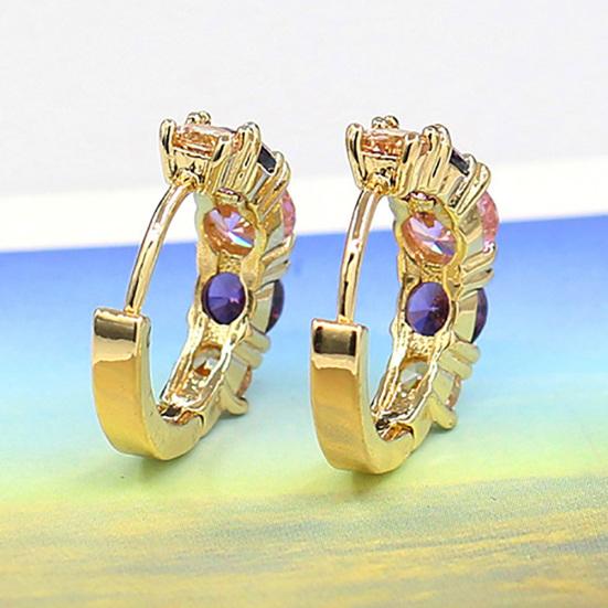Women Fashion 9K Gold Plated Purple Zircon Eardrop Huggie Earrings Jewelry Gift