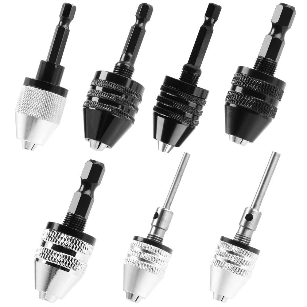 Shaft Adapter Converter Impact Drills Bits Keyless Drill Chuck Round Shank 1/4" Hex Shank 0.3mm-8mm