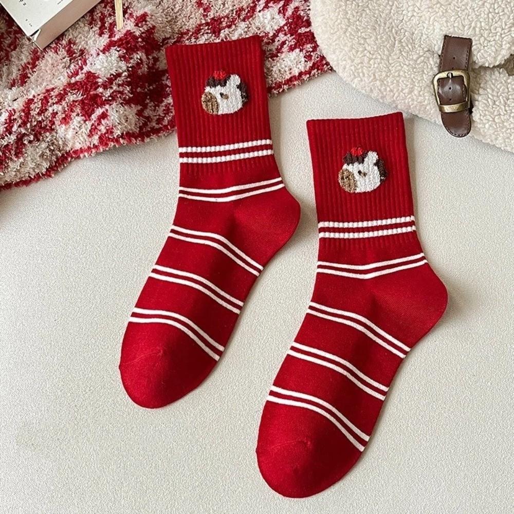 Soft Cartoon Red Socks Cotton Year of The Horse Socks Ladies Socks Zodiac Year Socks  Gift