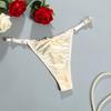 Women's Thong Adjustable Waistband Glossy Satin Solid Color Underwear Low Waist Smooth Silk Bowknot Female Underpants