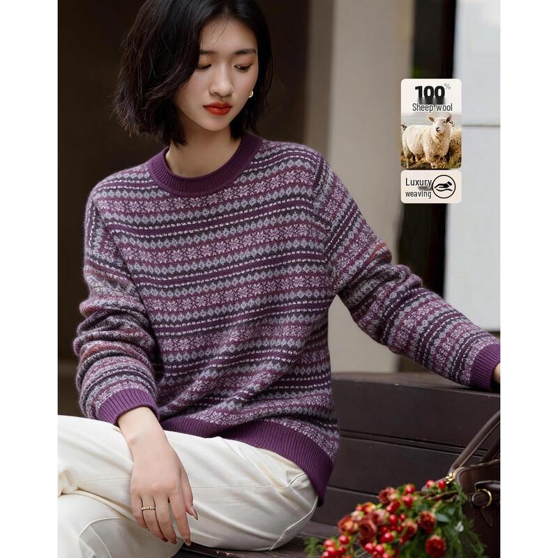Demana 100% Merino Wool Retro Jacquard Knit Sweater S
