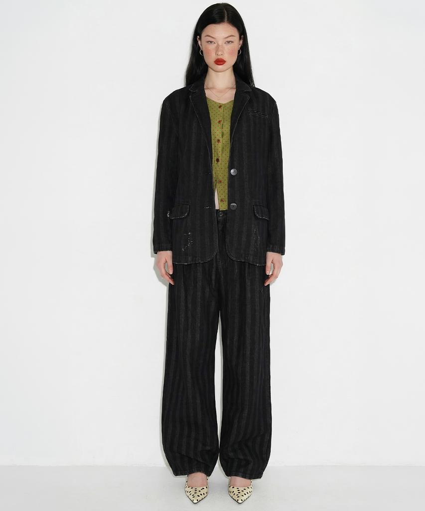 SETSETSET Tuck Stripe Wide Denim Pants