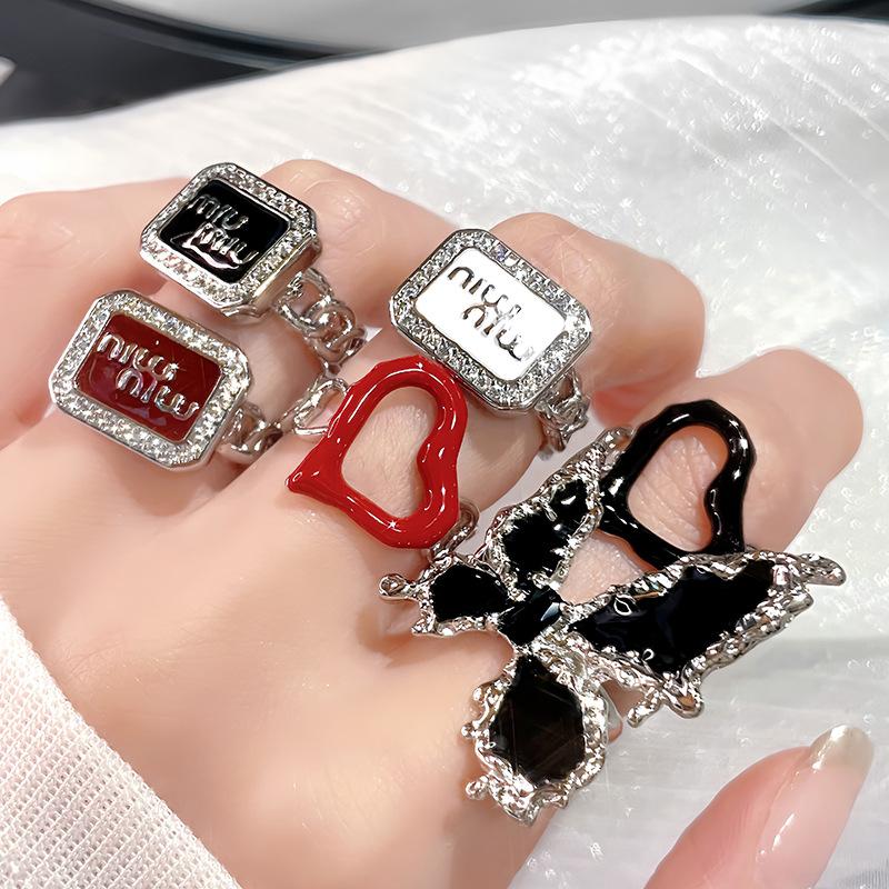 Dark Personality Love Butterfly Oil Drop Enamel Open Ring Stacked Wearing High-End Niche Design Ring Woman