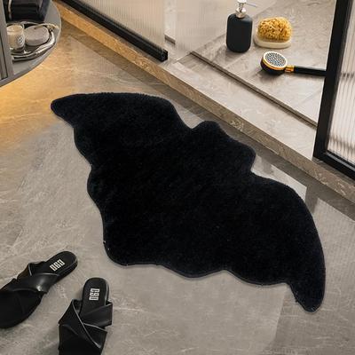 Black Halloween Bat Rug Non Slip Floor Mat for Bathroom Kitchen Soft Plush Carpet Prop for Halloween Room Decoration and Setup