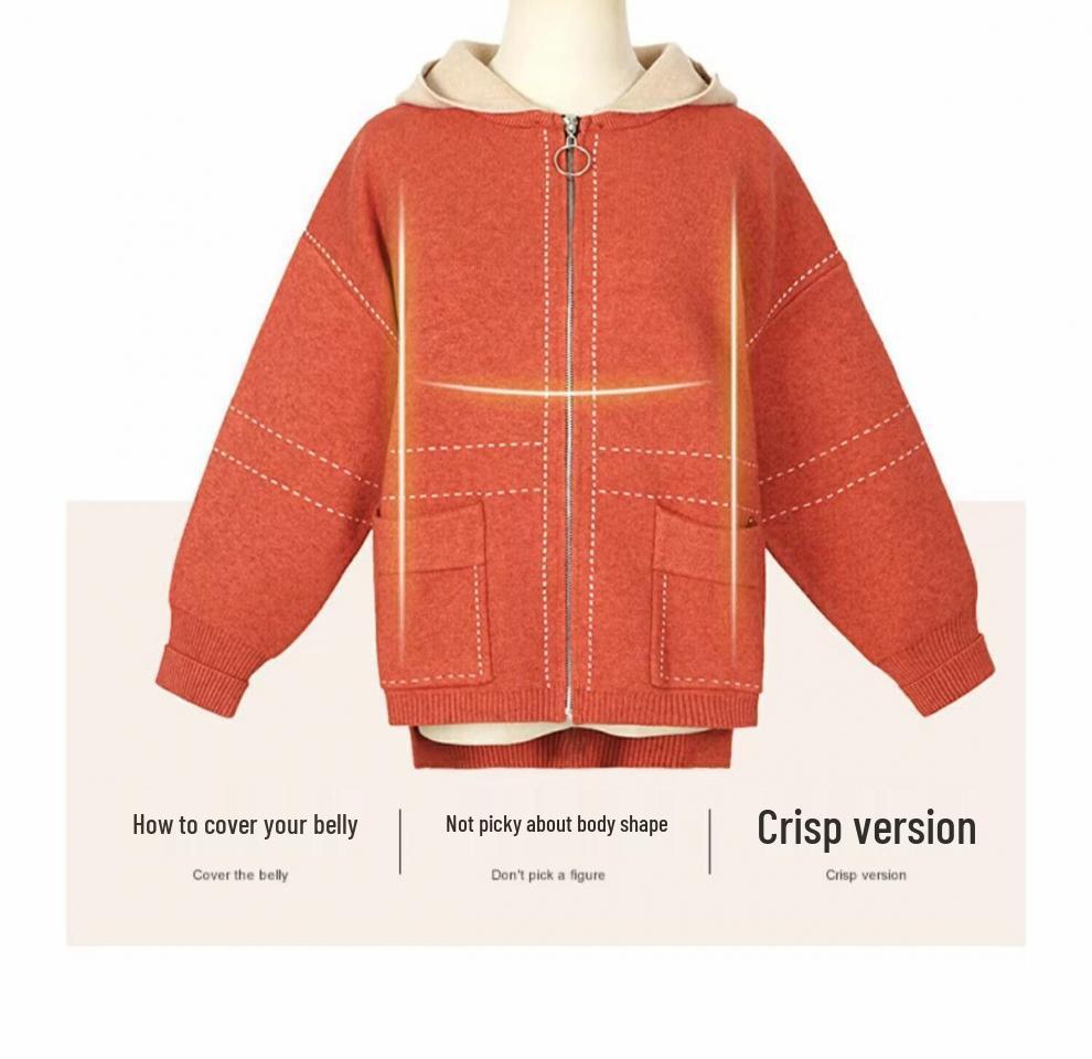 2024 Spring & Autumn Knitted Hooded Cardigan for Middle-Aged & Elderly Women