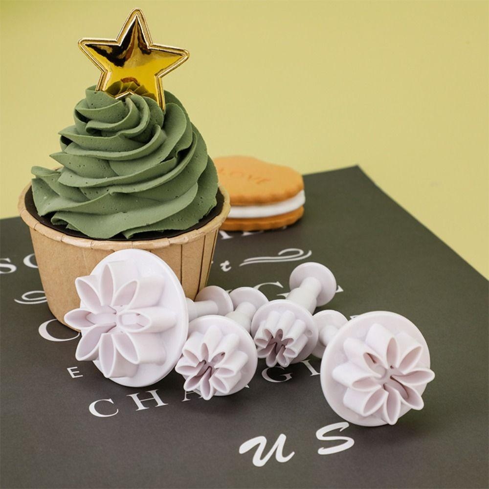

4pcs Plastic Daisy Cake Plungers Flowers Shaped Plum Mold Biscuit Stamps Cookie Cutters Wedding