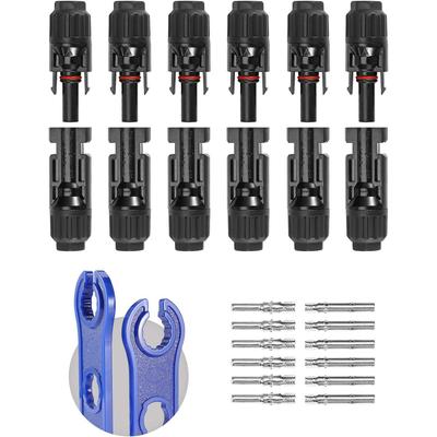 6 Pairs Solar Connector (10AWG), 12Pcs Solar Panel Cable Connectors Adapter Male/Female IP68 1000V 30A 10AWG 12AWG 14AWG Waterpr