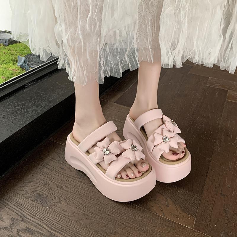 

Бриллиантовые шлепанцы Женские летние Новая мода Пляжные сандалии Толстая подошва Уличная обувь из микрофибры Обувь без застежки 39 розовый