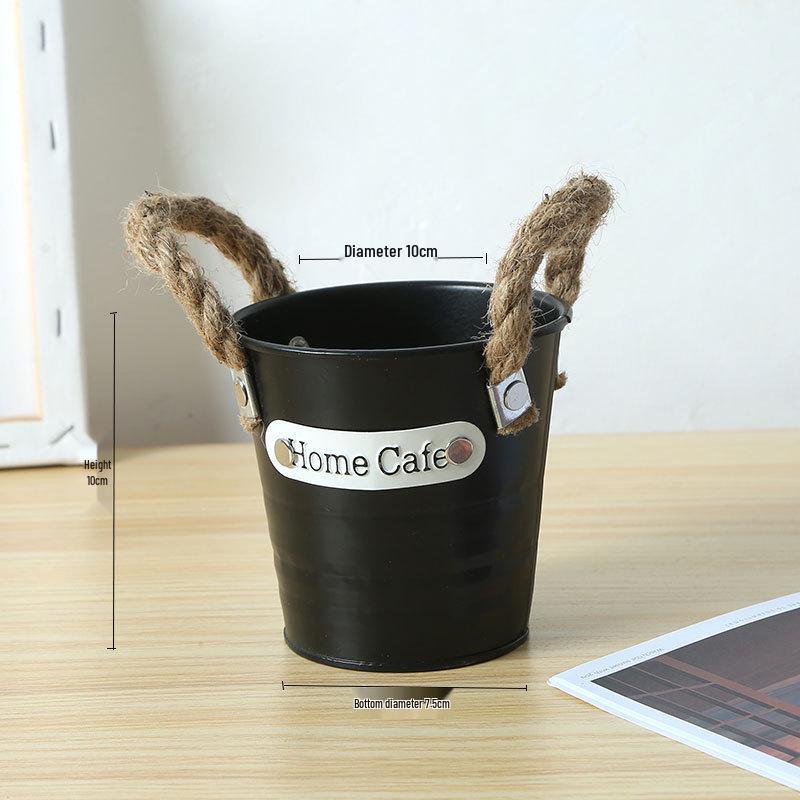 Small Retro Distressed Whitewashed Tin Flower Pot for Tabletop or Balcony Decor, Ideal for Succulents and Iron Lettering