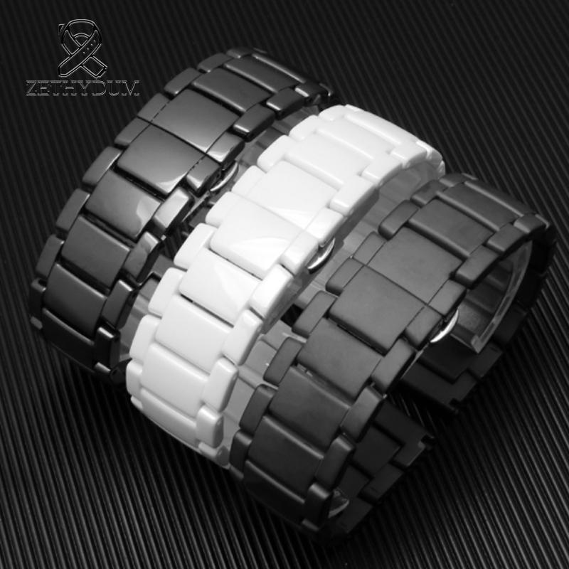 Für Armani AR1507/AR1509/AR1499/AR1895 Helle Oberfläche Zubehör schwarzes weißes Keramik-Armband matt Schnellverschluss-Armband 22mm