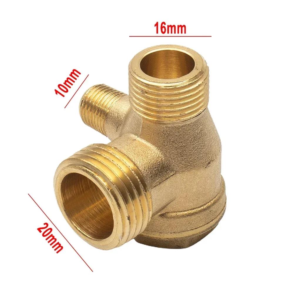 Air Compressor 3-Port Brass Threaded Check Valve Connector Tool 10*16*20 Male Thread 3 Way Metal Air Compressor Check Valve Gold