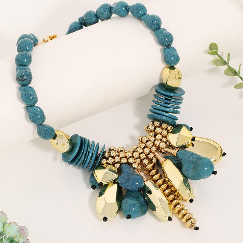 1PC European and American Luxury Style Gold Metal Multi-material Mix and Match Necklace, Retro Exaggerated Personality Collarbone Chain