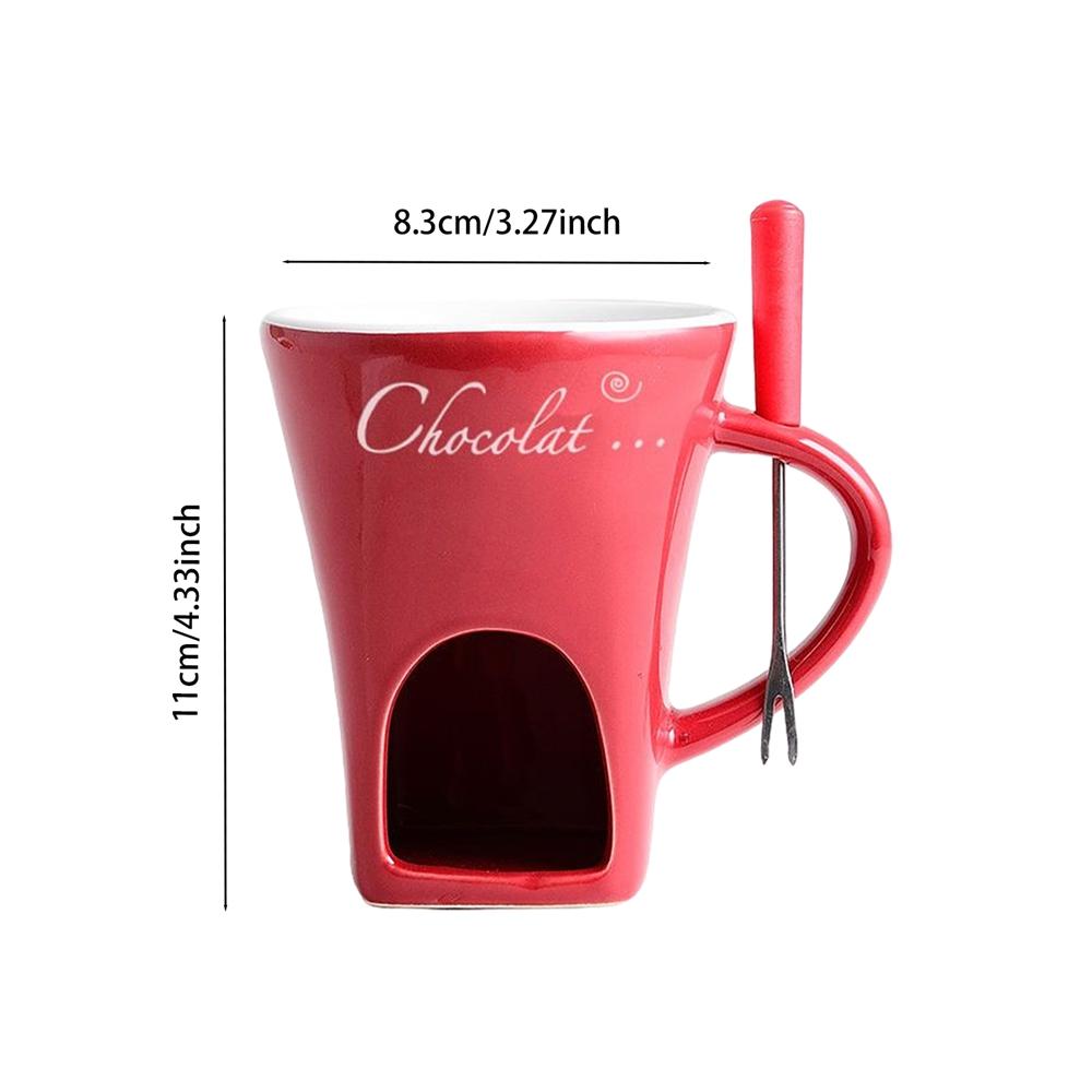 

Chocolate Fondue Mug Set with Fork - Romantic Ceramic Chocolat Cups for Valentine s Day, Date Nights, Cozy Gift Set for Two червоний