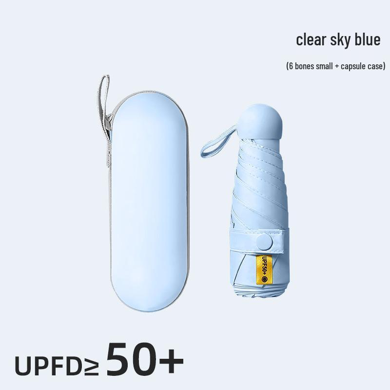 Compact Black Capsule Umbrella with UV and Rain Protection - Five-Fold Design