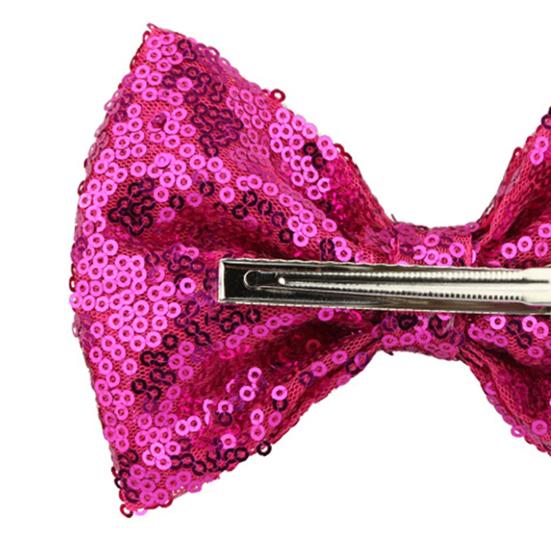 Hairpin Safety Rounded Corner Clip with Burr-Free Metal Spring Bow Shape Shiny Sequin Decoration Hairpin Children Sparkling Hair Accessory