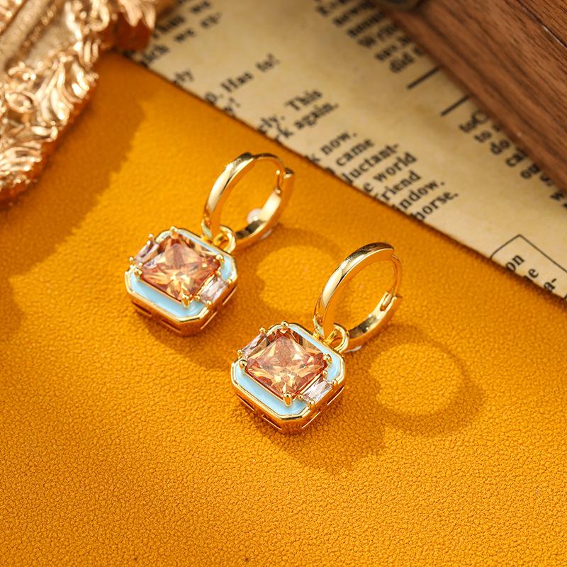 SUYU Zircon Fashion Drop Glaze Retro Geometric Square Earrings Classic Women's Light Luxury Personalized Women's Earrings