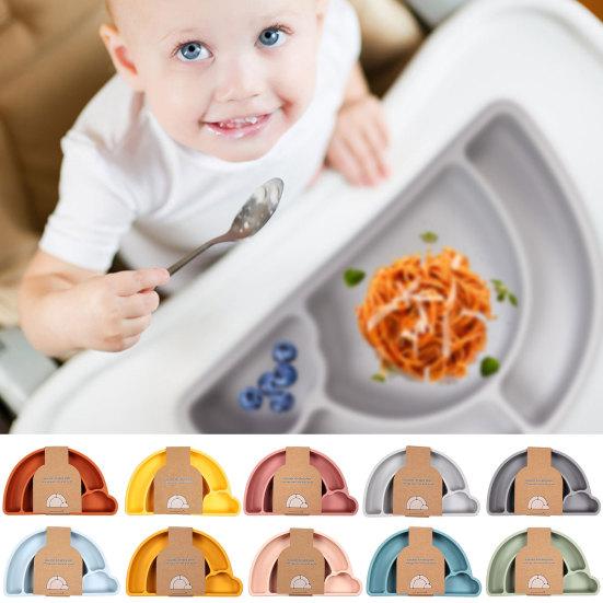 

Детская тарелка большой емкости, сетчатый дизайн, присоска, нижняя часть, пищевой силикон, детская форма в форме радуги с героями мультфильмов