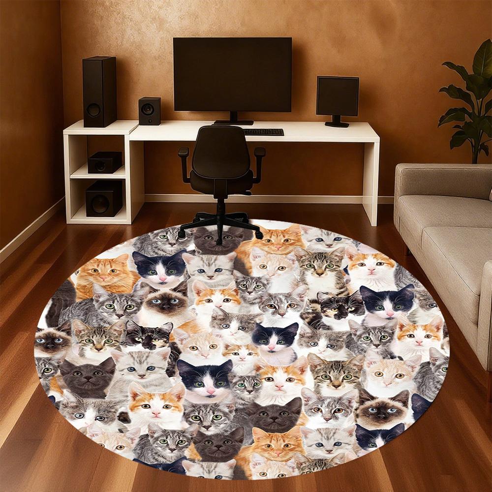 1pc Cats Face Pattern Office Round Rugs, Under Chair Round Rugs for Living Room, Bedroom, Bathroom Decoration Carpet 091809