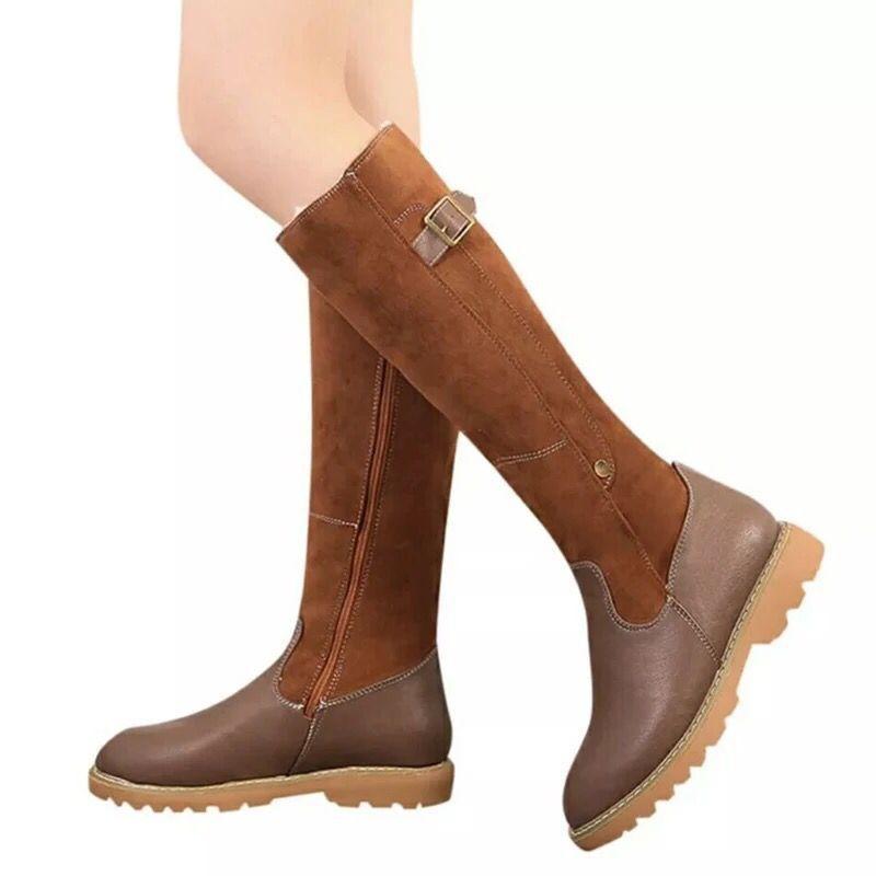 20 Winter New Flat-bottomed Martin Boots Women's Large Size Side Zipper Medium Boots Thick-soled Medium Heel Cotton Boots